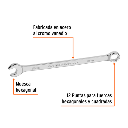 Llave combinada extralarga 10 mm con muesca hexagonal