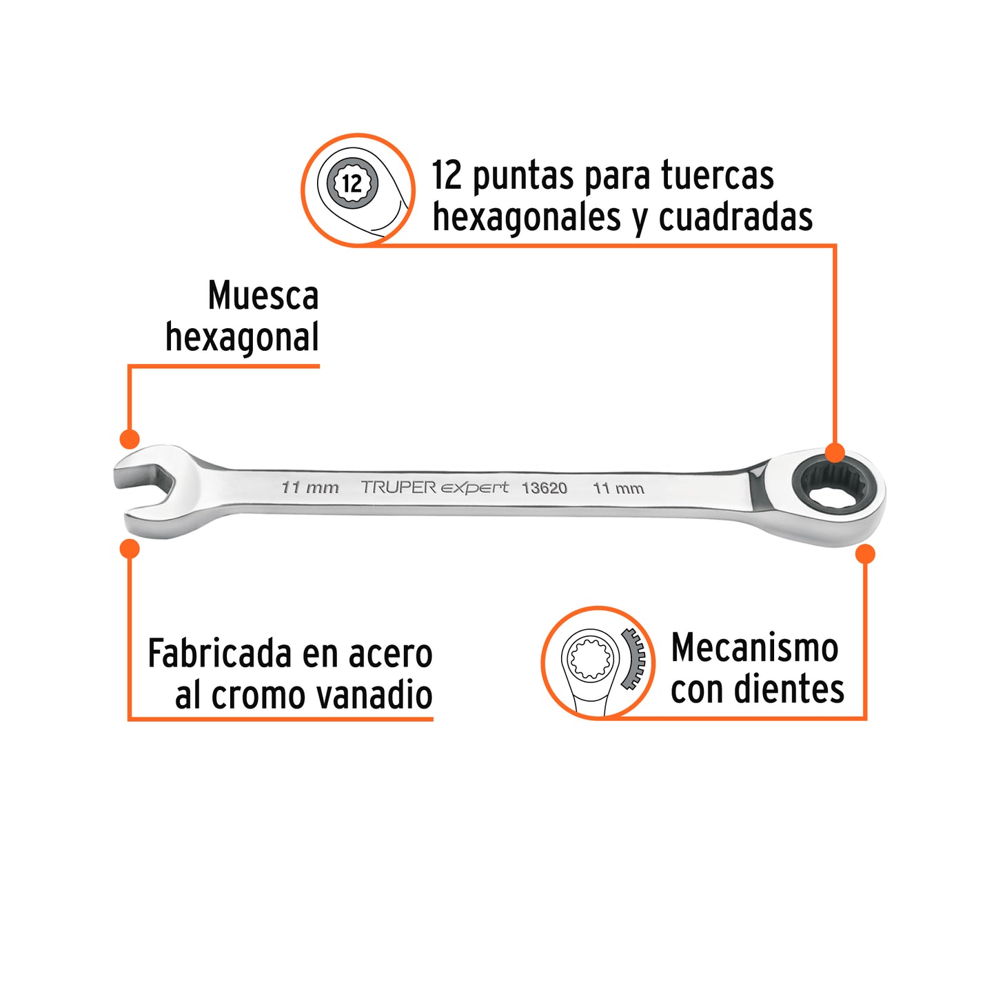 Llave combinada con matraca 11 mm