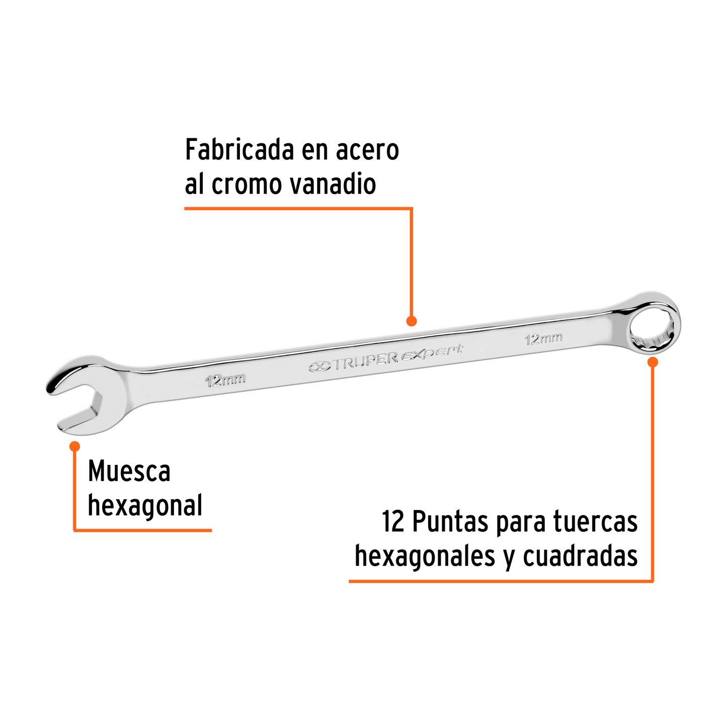 Llave combinada extralarga 12 mm con muesca hexagonal
