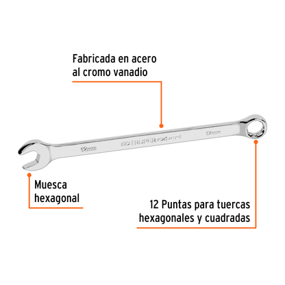 Llave combinada extralarga 12 mm con muesca hexagonal