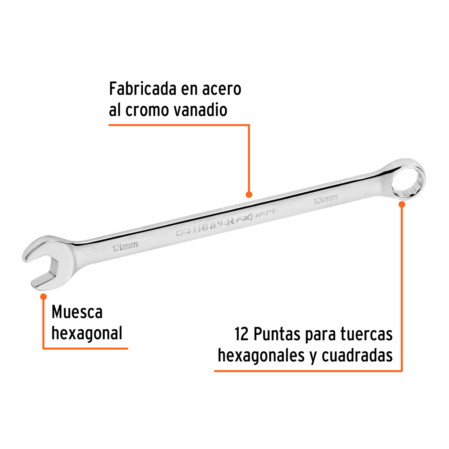 Llave combinada extralarga 13 mm con muesca hexagonal
