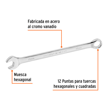 Llave combinada extralarga 14 mm con muesca hexagonal