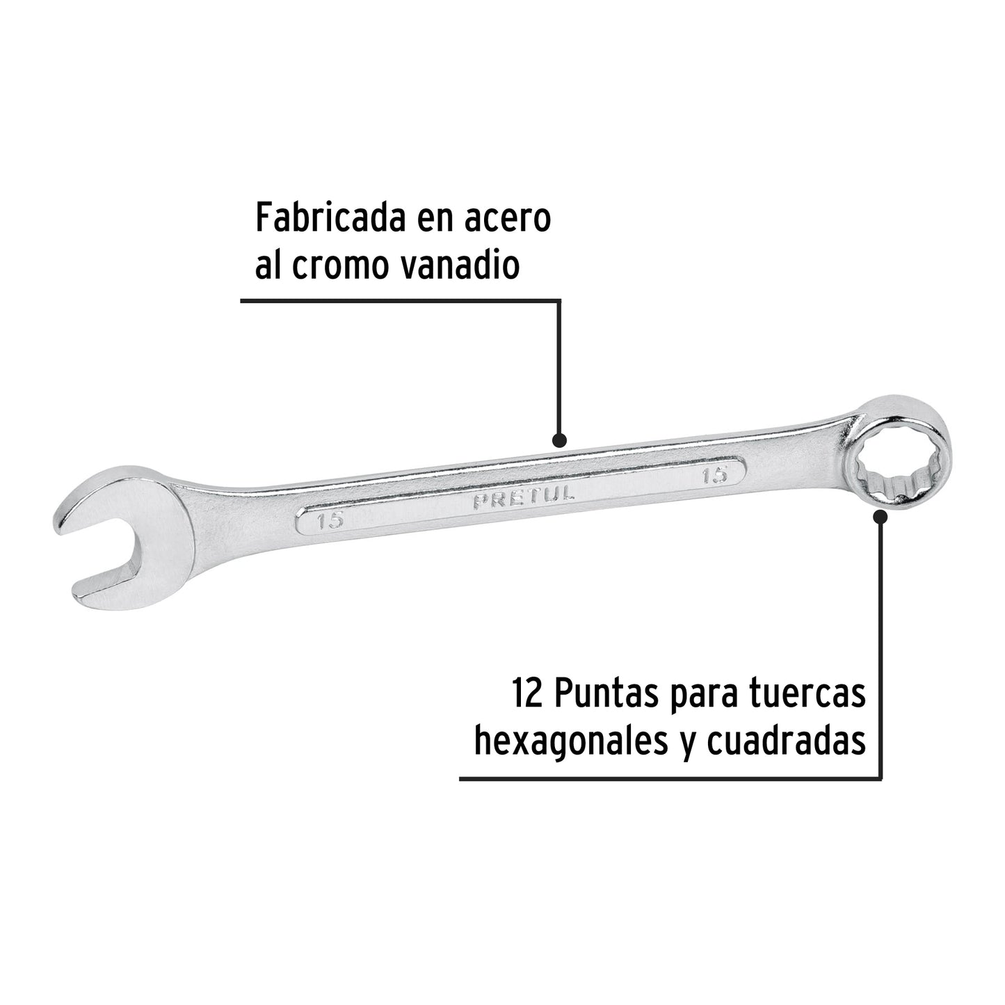 Llave combinada 15 mm con 12 puntas