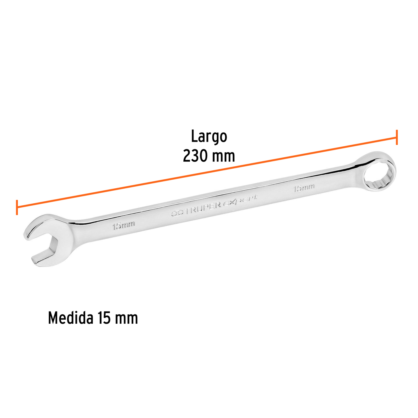 Llave combinada extralarga 15 mm con muesca hexagonal