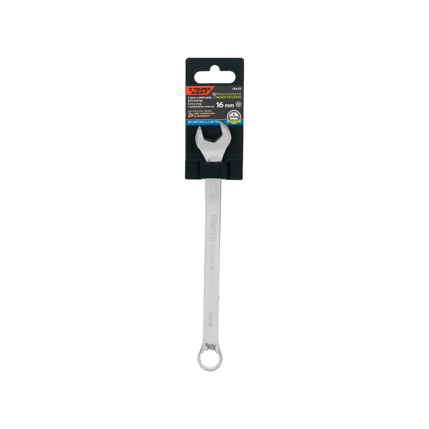 Llave combinada extralarga 16 mm con muesca hexagonal