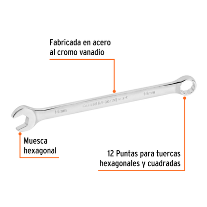 Llave combinada extralarga 16 mm con muesca hexagonal