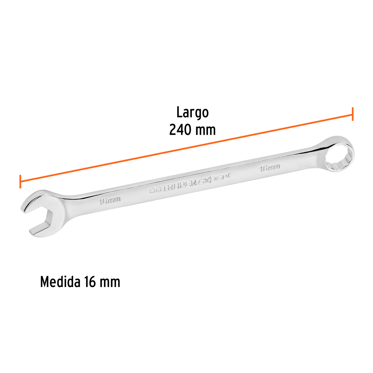 Llave combinada extralarga 16 mm con muesca hexagonal