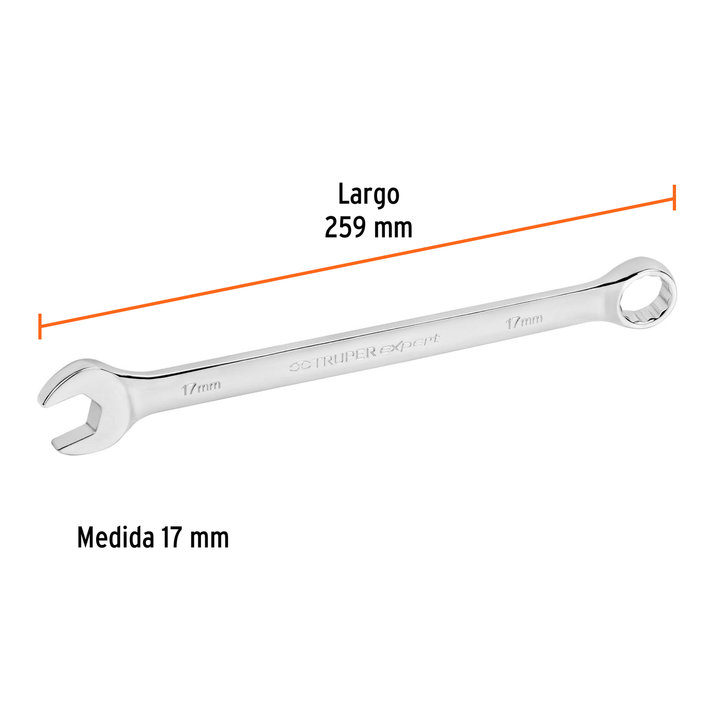 Llave combinada extralarga 17 mm con muesca hexagonal