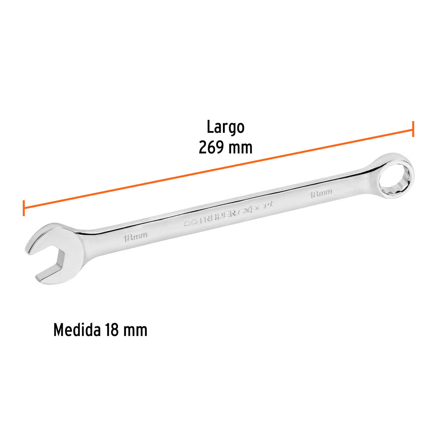 Llave combinada extralarga 18 mm con muesca hexagonal