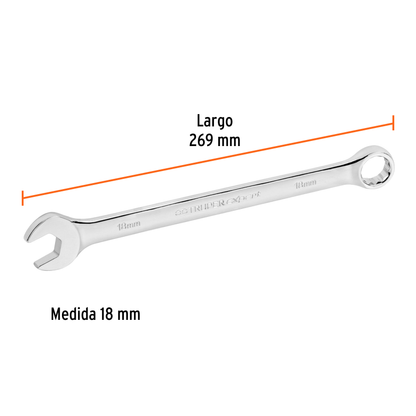 Llave combinada extralarga 18 mm con muesca hexagonal