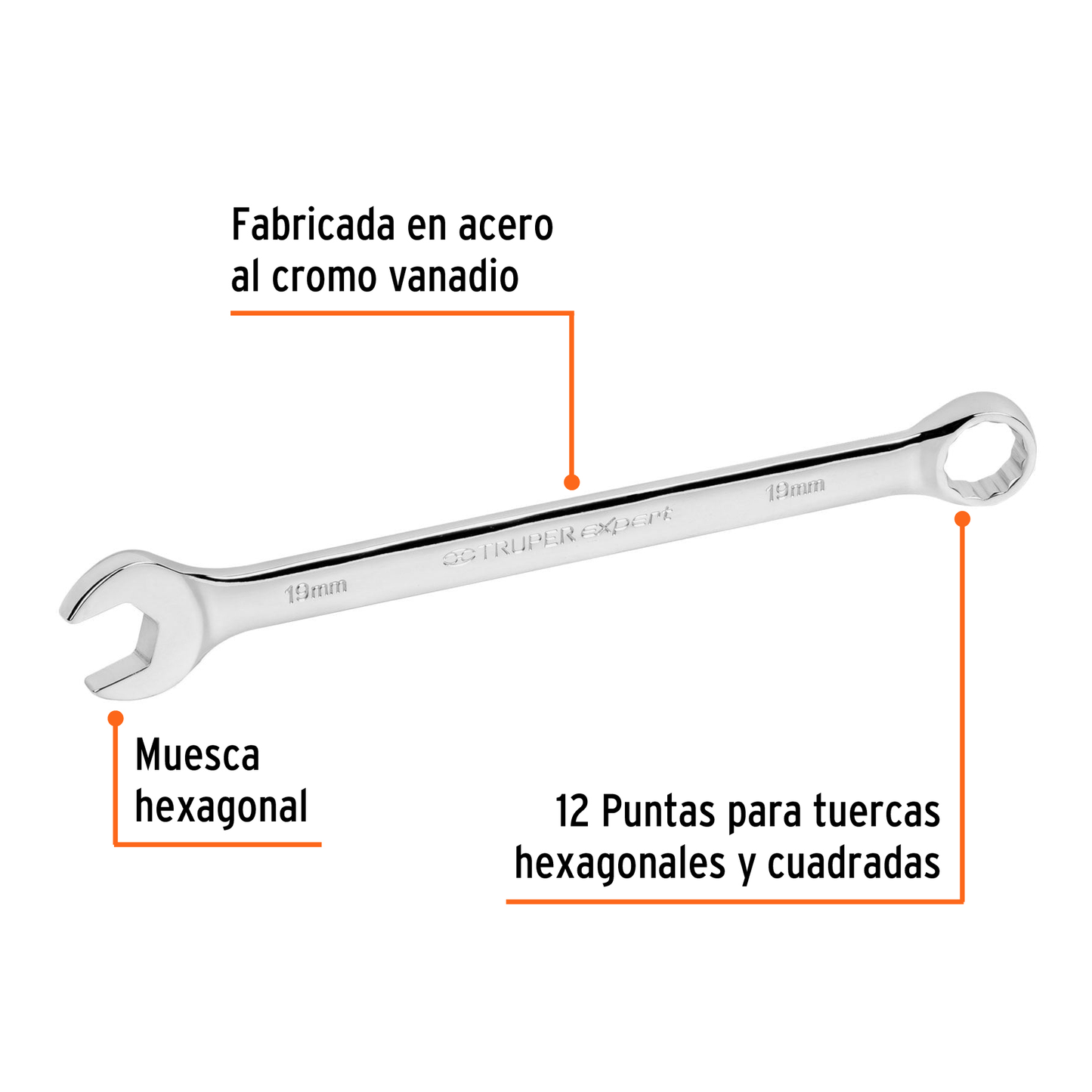 Llave combinada extralarga 19 mm con muesca hexagonal