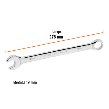 Llave combinada extralarga 19 mm con muesca hexagonal