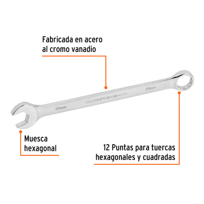 Llave combinada extralarga 21 mm con muesca hexagonal