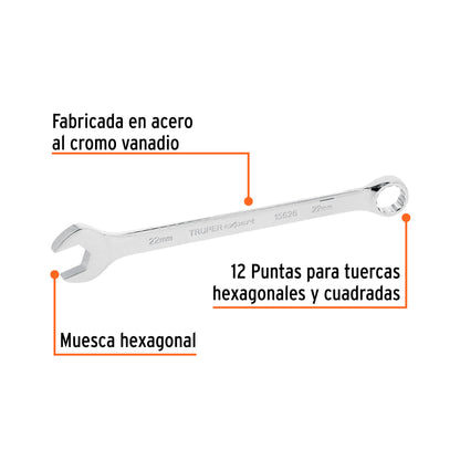 Llave combinada extralarga 22 mm con muesca hexagonal