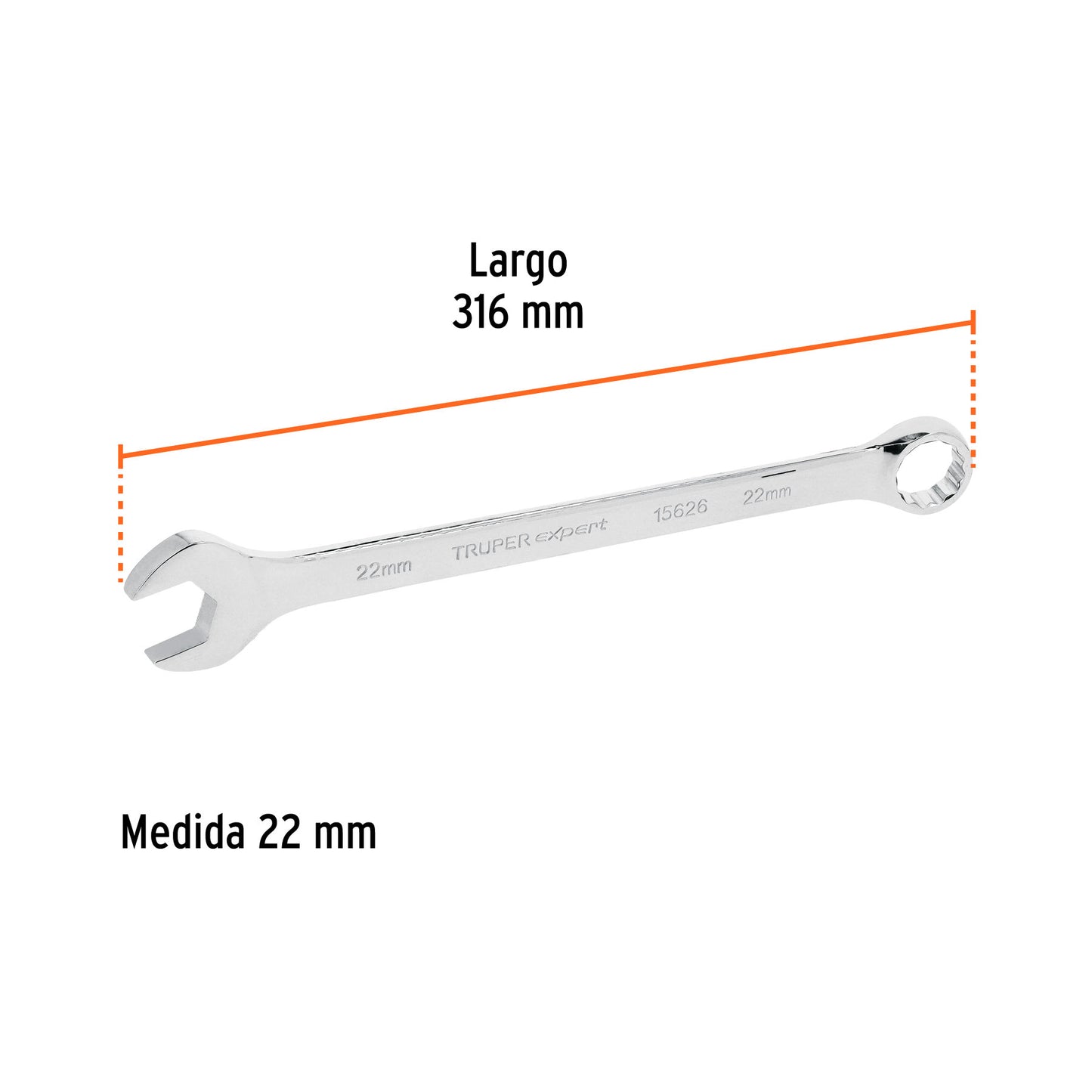 Llave combinada extralarga 22 mm con muesca hexagonal