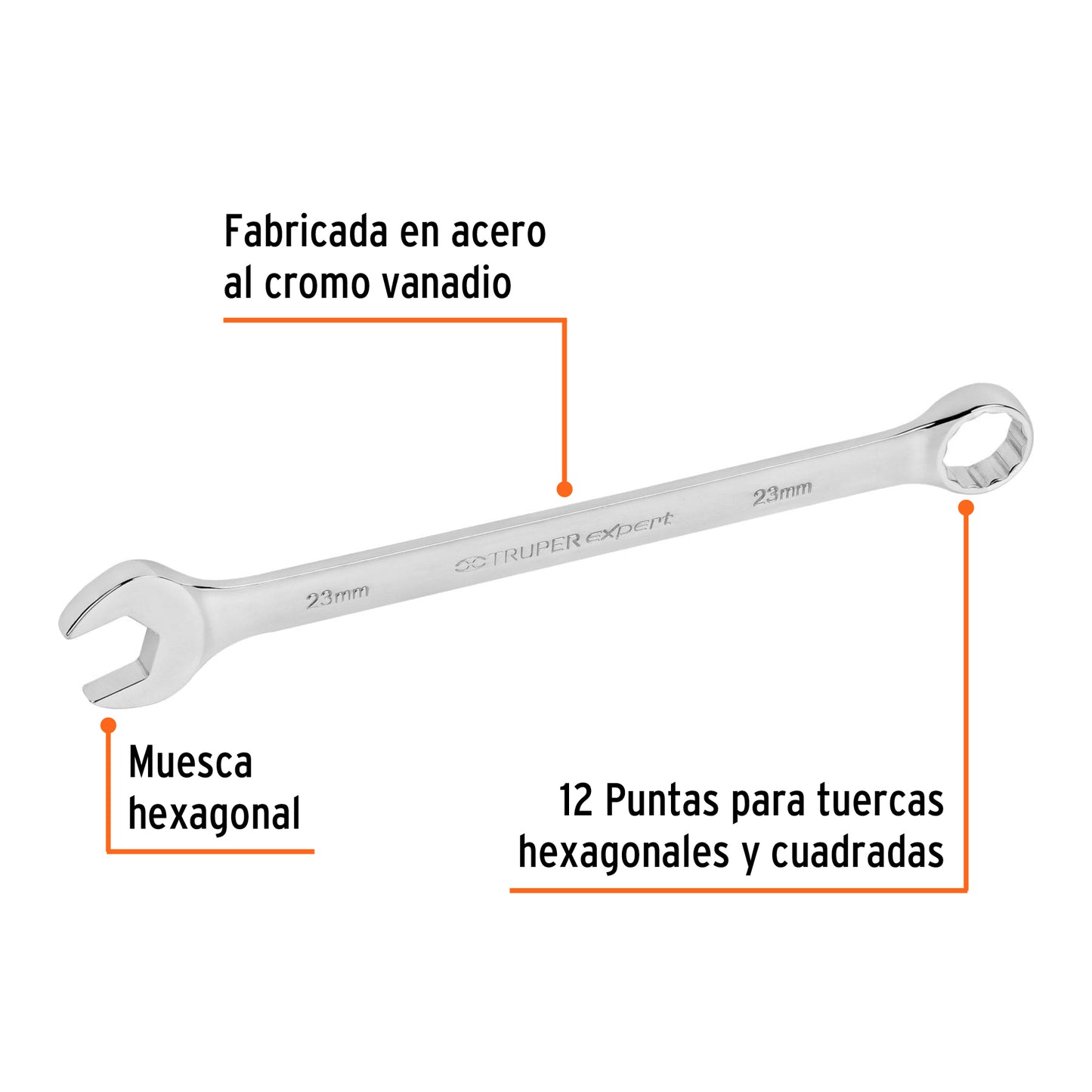 Llave combinada extralarga 23 mm con muesca hexagonal