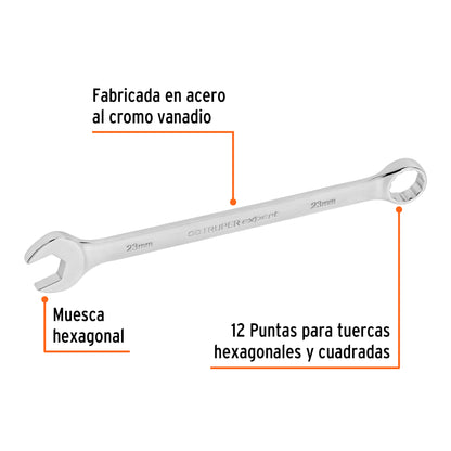 Llave combinada extralarga 23 mm con muesca hexagonal