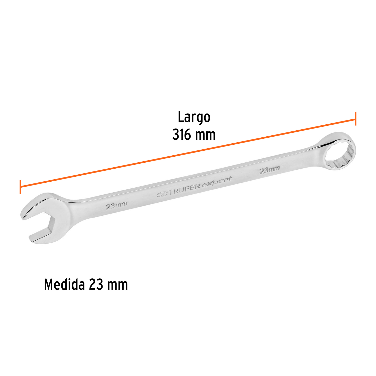 Llave combinada extralarga 23 mm con muesca hexagonal