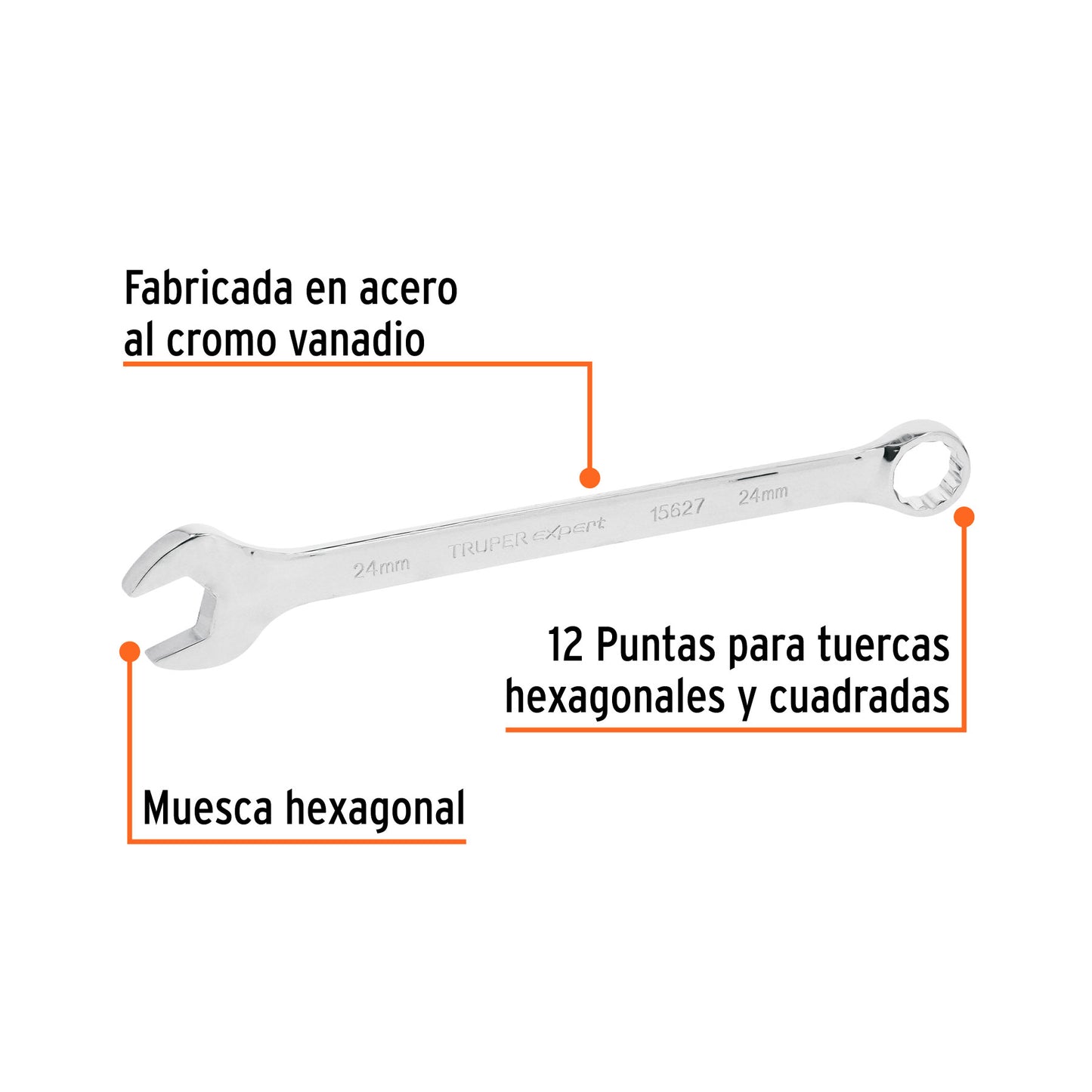 Llave combinada extralarga 24 mm con muesca hexagonal