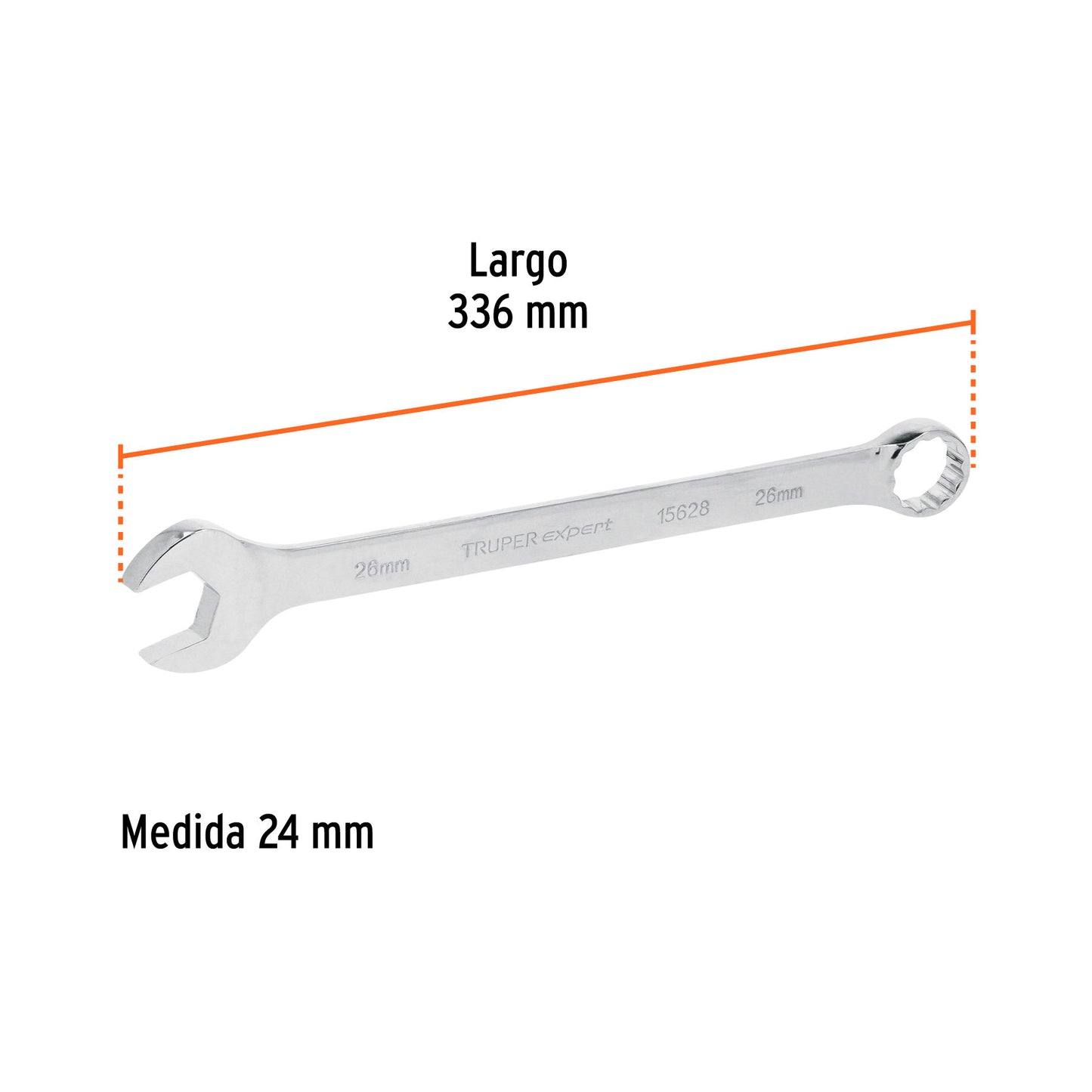 Llave combinada extralarga 24 mm con muesca hexagonal
