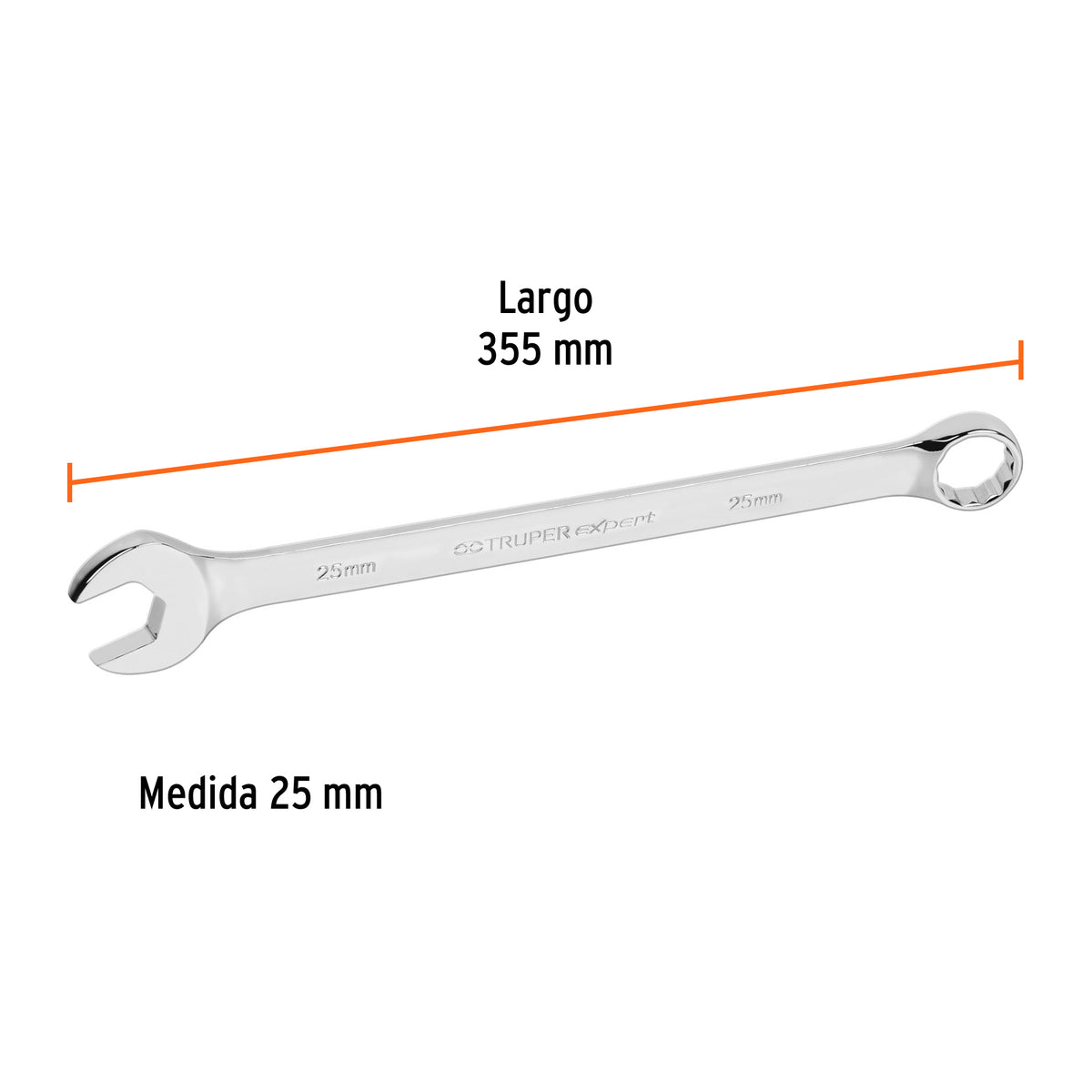 Llave combinada extralarga 25 mm con muesca hexagonal
