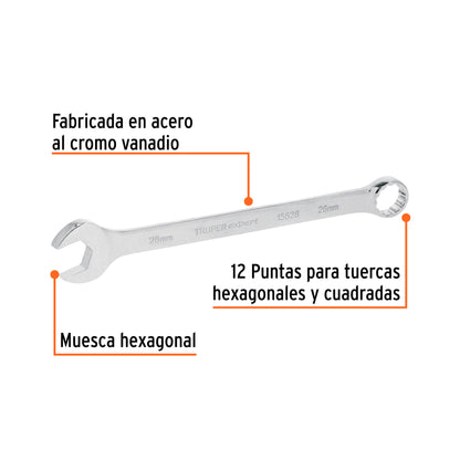 Llave combinada extralarga 26 mm con muesca hexagonal