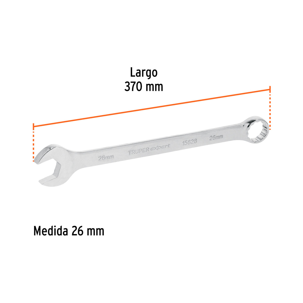 Llave combinada extralarga 26 mm con muesca hexagonal