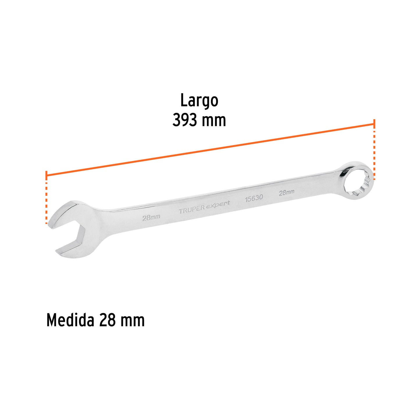 Llave combinada extralarga 28 mm con muesca hexagonal