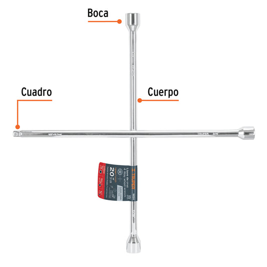 Llave de cruz de 50 cm pulida y cromada con entrada de cuadro de 1/2"