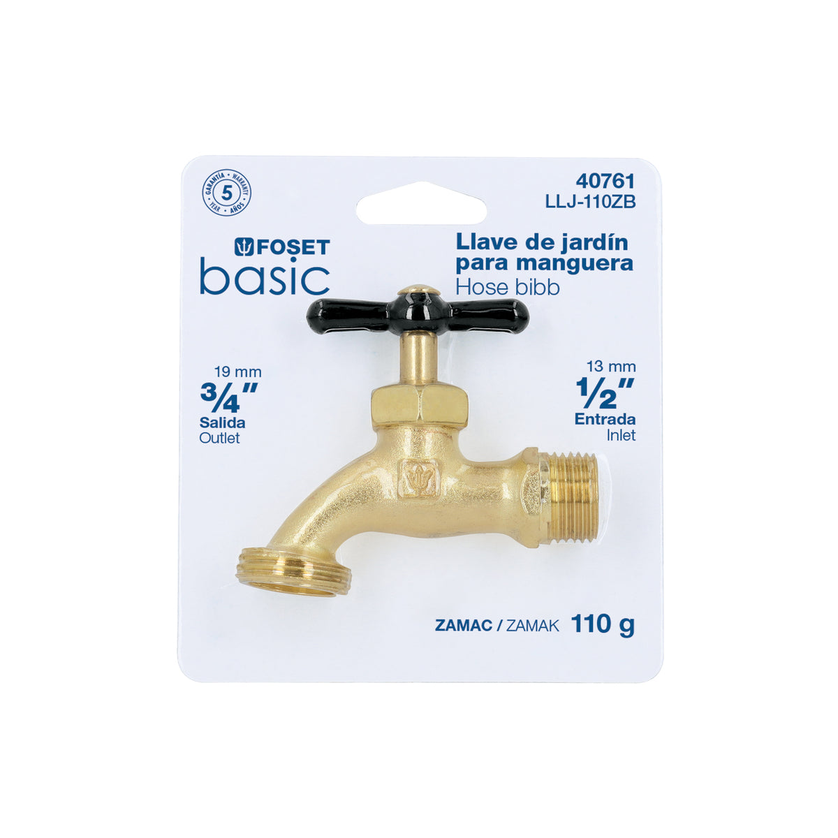 Llave p/manguera, de zamac 110gr, 1/2", blíster, BASIC