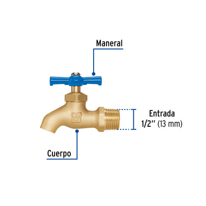 Llave de nariz de latón de 135 g con entrada de 1/2 pulgada