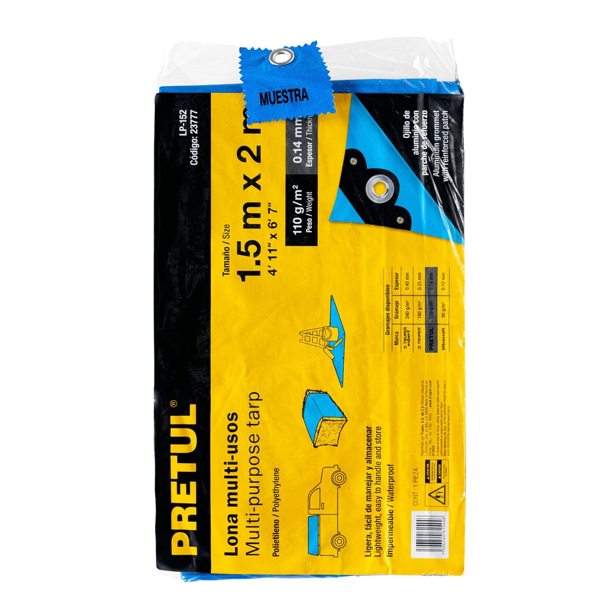 Lona de polietileno 1.5 x 2 m, azul, 110 g/m2 · vista 3