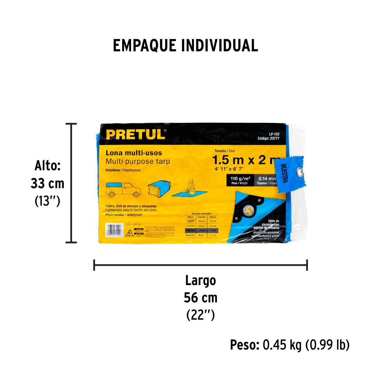 Lona de polietileno 1.5 x 2 m, azul, 110 g/m2 · vista 4