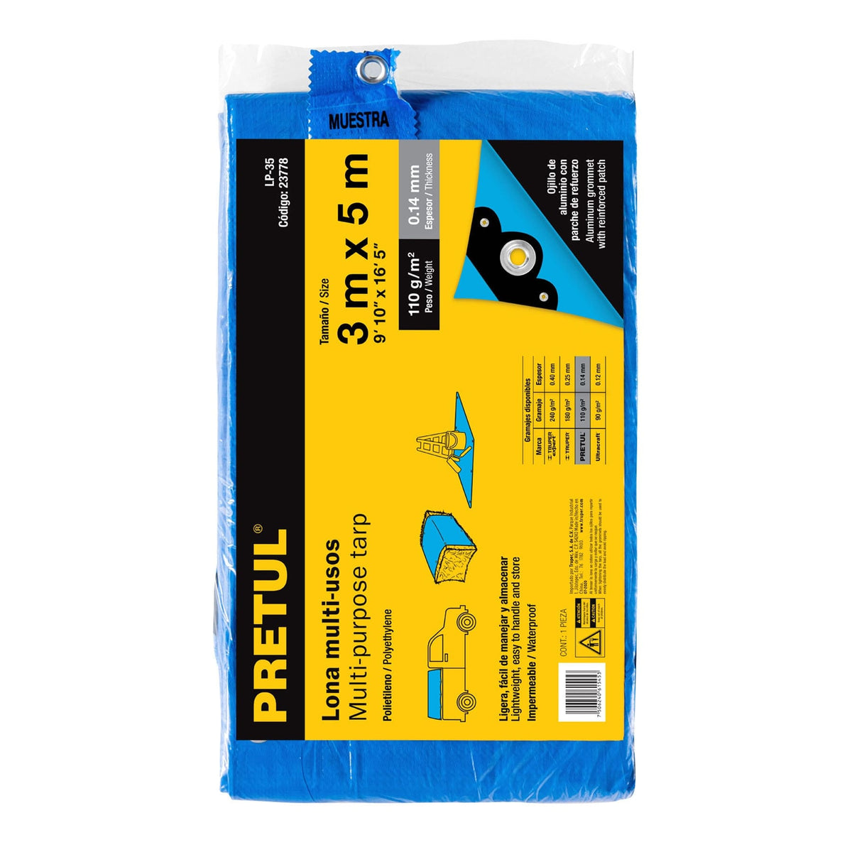Lona de polietileno 3 x 5 m, azul, 110 g/m2 · vista 3