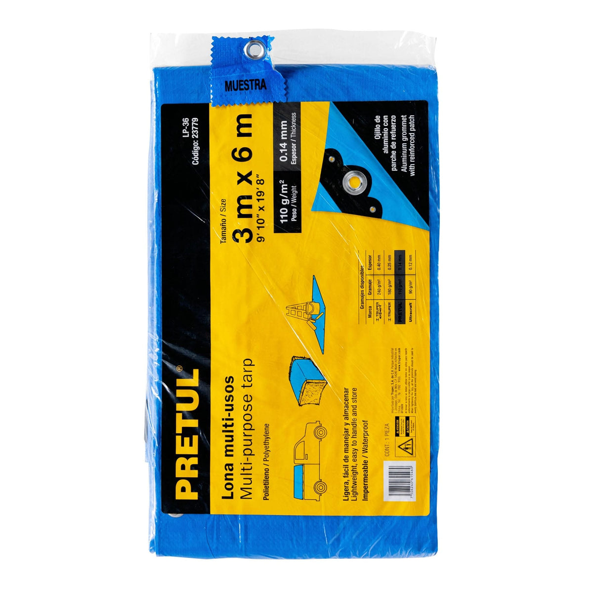 Lona de polietileno 3 x 6 m, azul, 110 g/m2 · vista 3