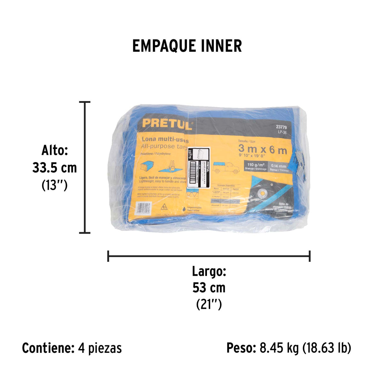 Lona de polietileno 3 x 6 m, azul, 110 g/m2 · vista 5