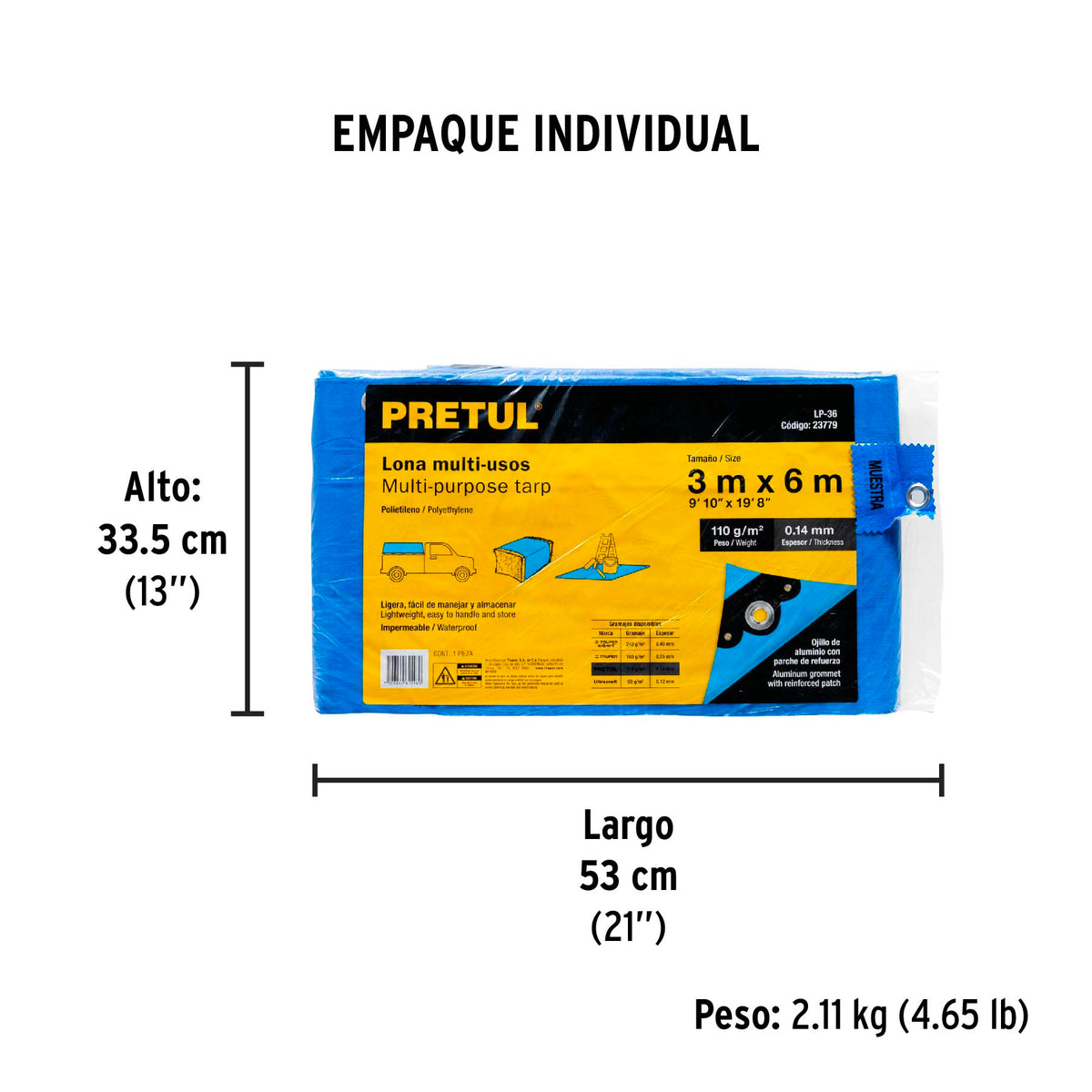 Lona de polietileno 3 x 6 m, azul, 110 g/m2 · vista 4