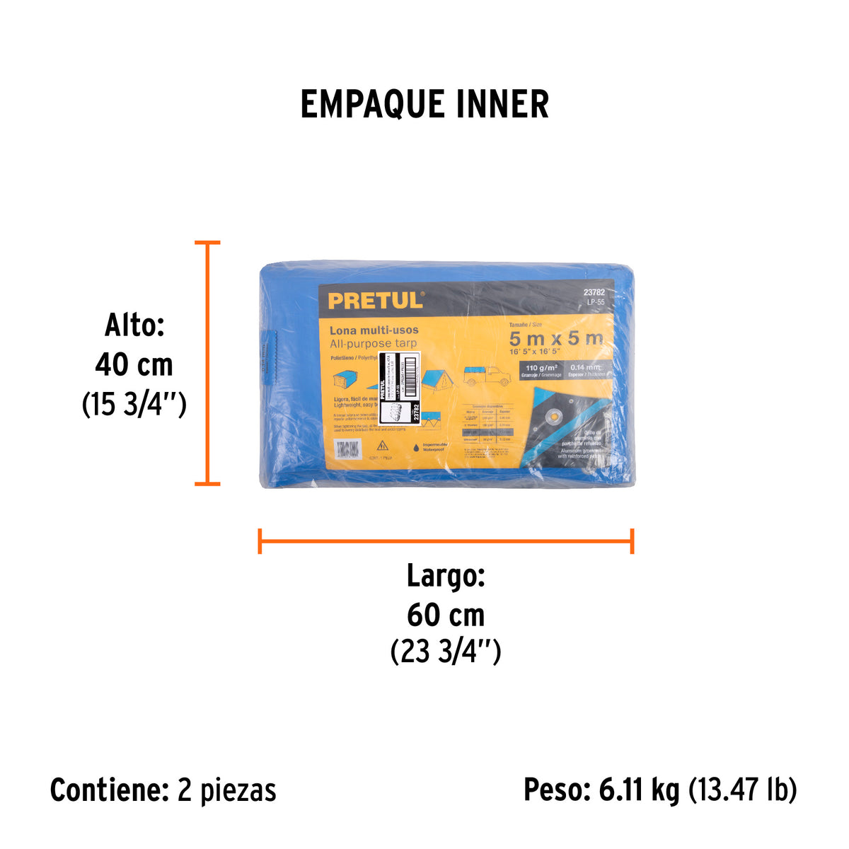 Lona de polietileno 5 x 5 m, azul, 110 g/m2 · vista 5