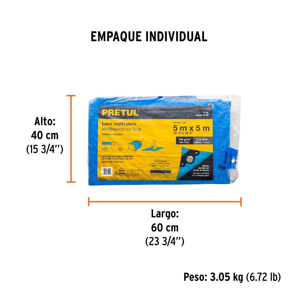 Lona de polietileno 5 x 5 m, azul, 110 g/m2 · vista 4