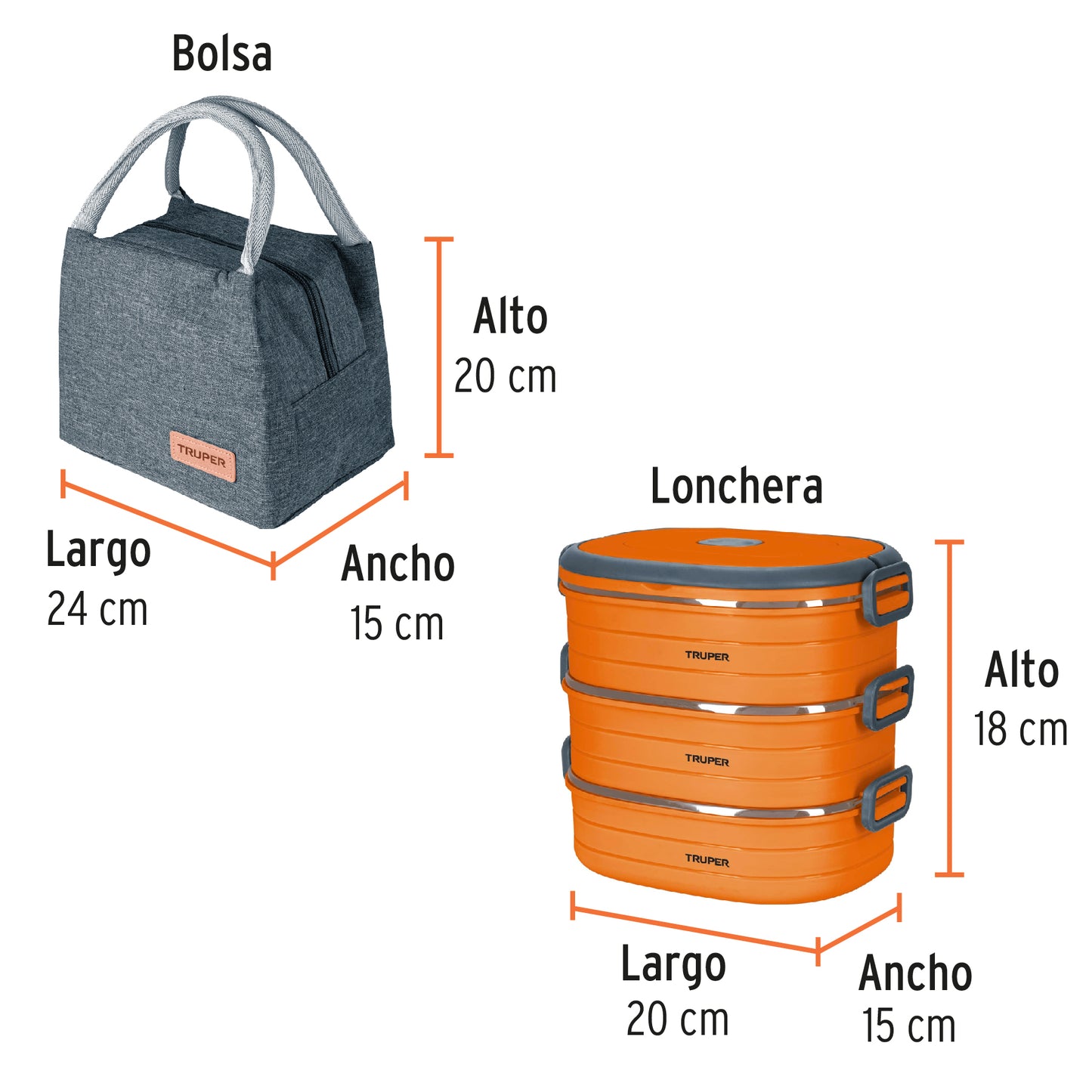 Lonchera térmica con 3 contenedores de acero inoxidable y bolsa térmica