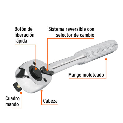 Matraca cuadro 1/2pulg cabeza pera liberación rápida