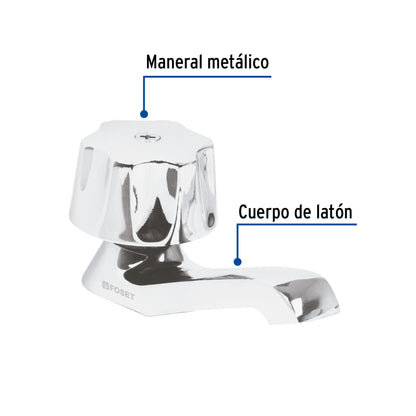 Llave individual para lavabo con maneral metálico y cartucho cerámico