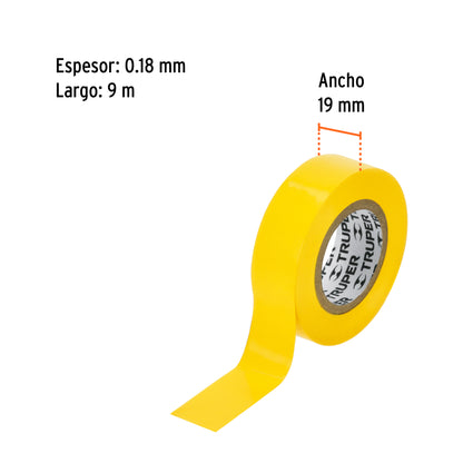 Cinta aislante 9 m x 19 mm amarilla