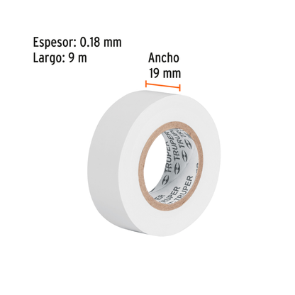 Cinta aislante 9 m x 19 mm blanca