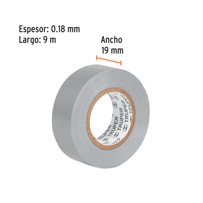 Cinta aislante 9 m x 19 mm gris