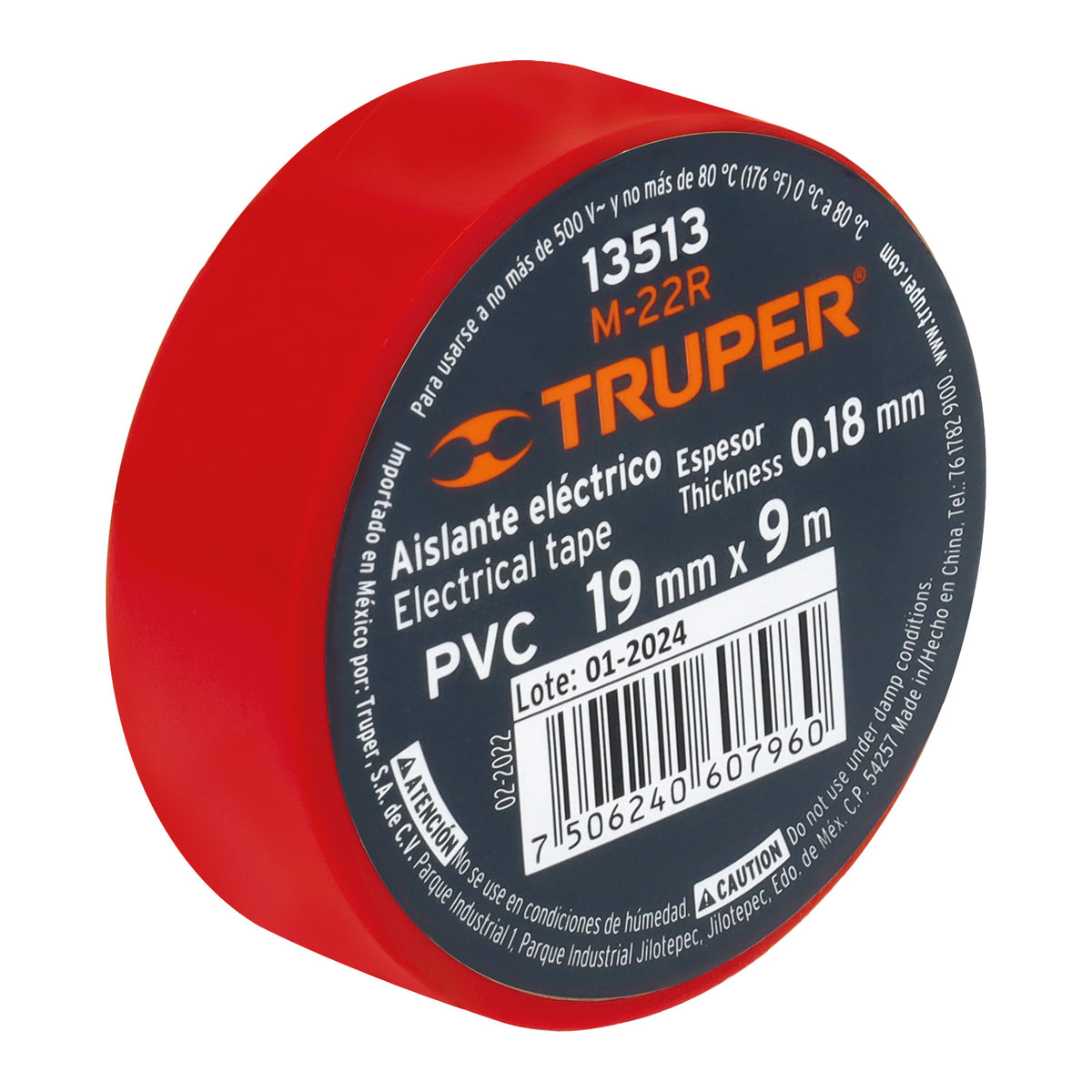 Cinta aislante 9 m x 19 mm roja