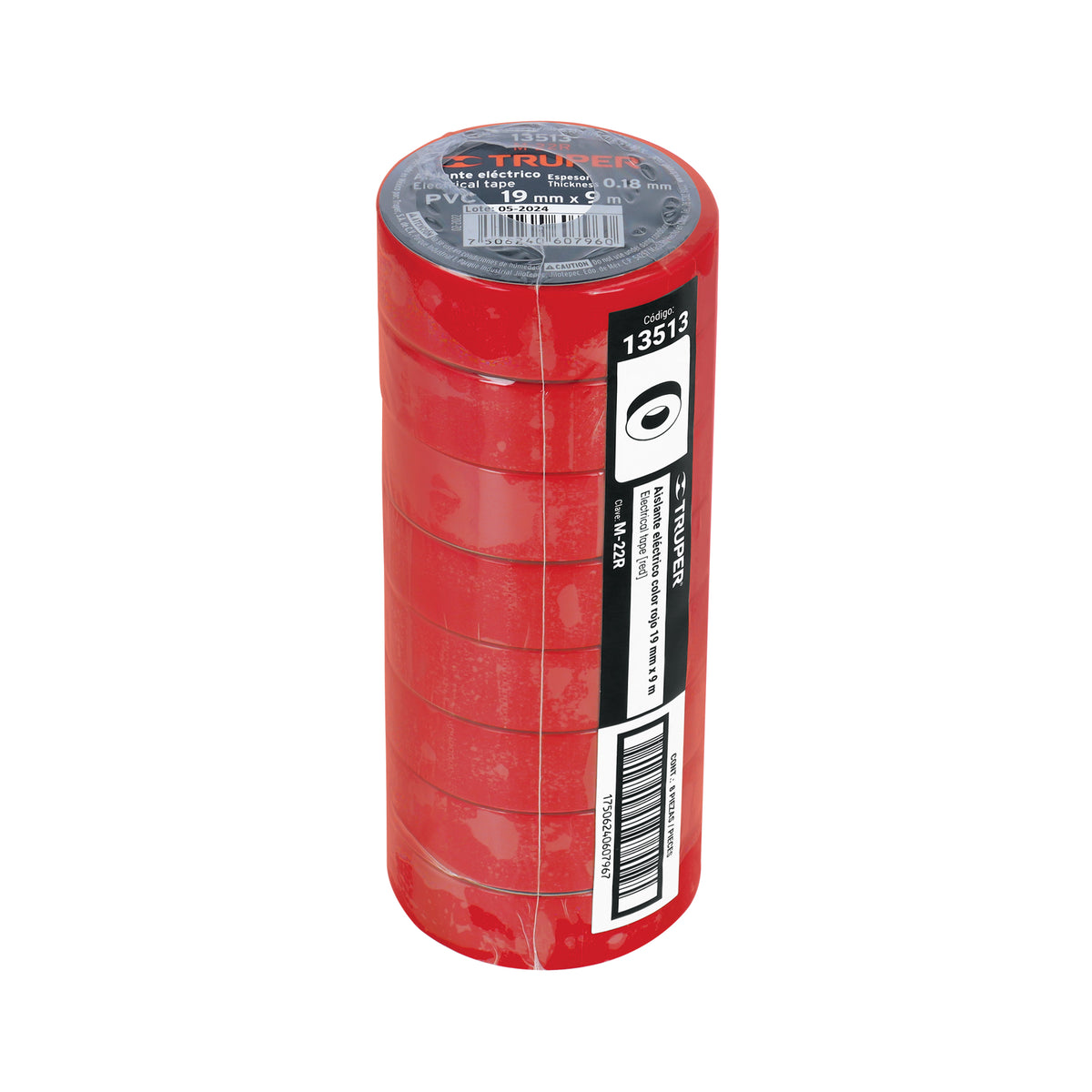 Cinta aislante 9 m x 19 mm roja
