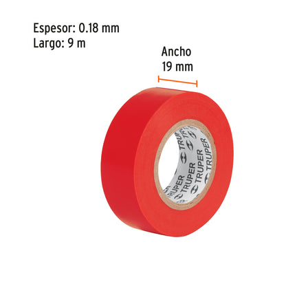 Cinta aislante 9 m x 19 mm roja