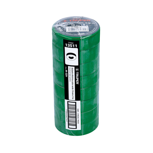 Cinta aislante 9 m x 19 mm verde