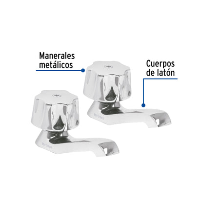 Juego de 2 llaves individuales para lavabo con manerales metálicos y cartucho cerámico
